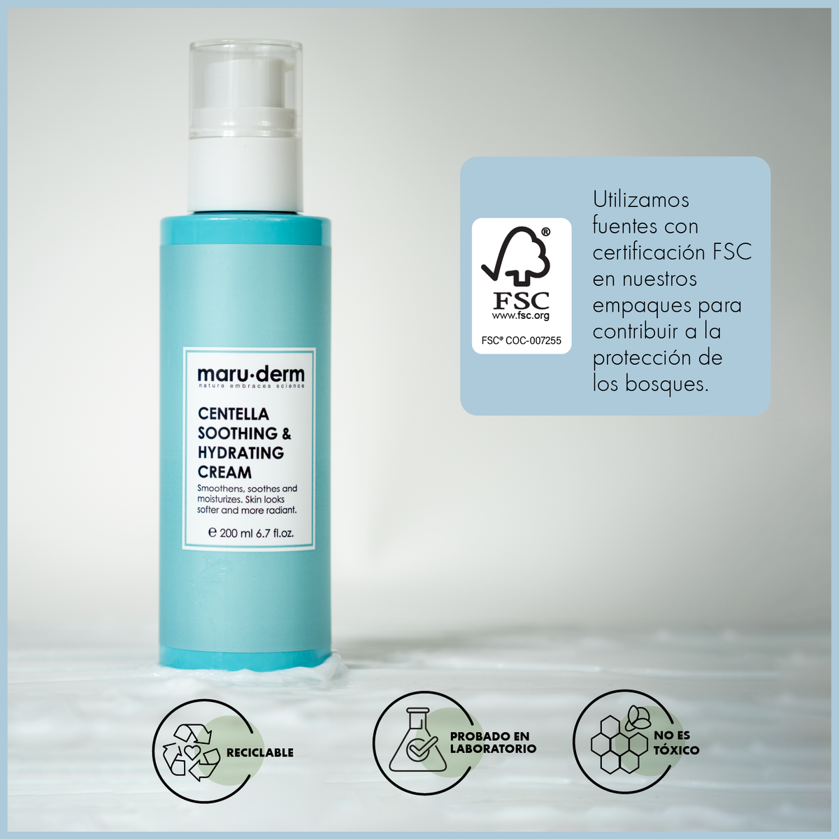 Crema hidratante de Centella Asiática (Cica) para el cuidado de la piel – Refuerza la barrera cutánea con ceramida, pantenol y ácido hialurónico 200 ml