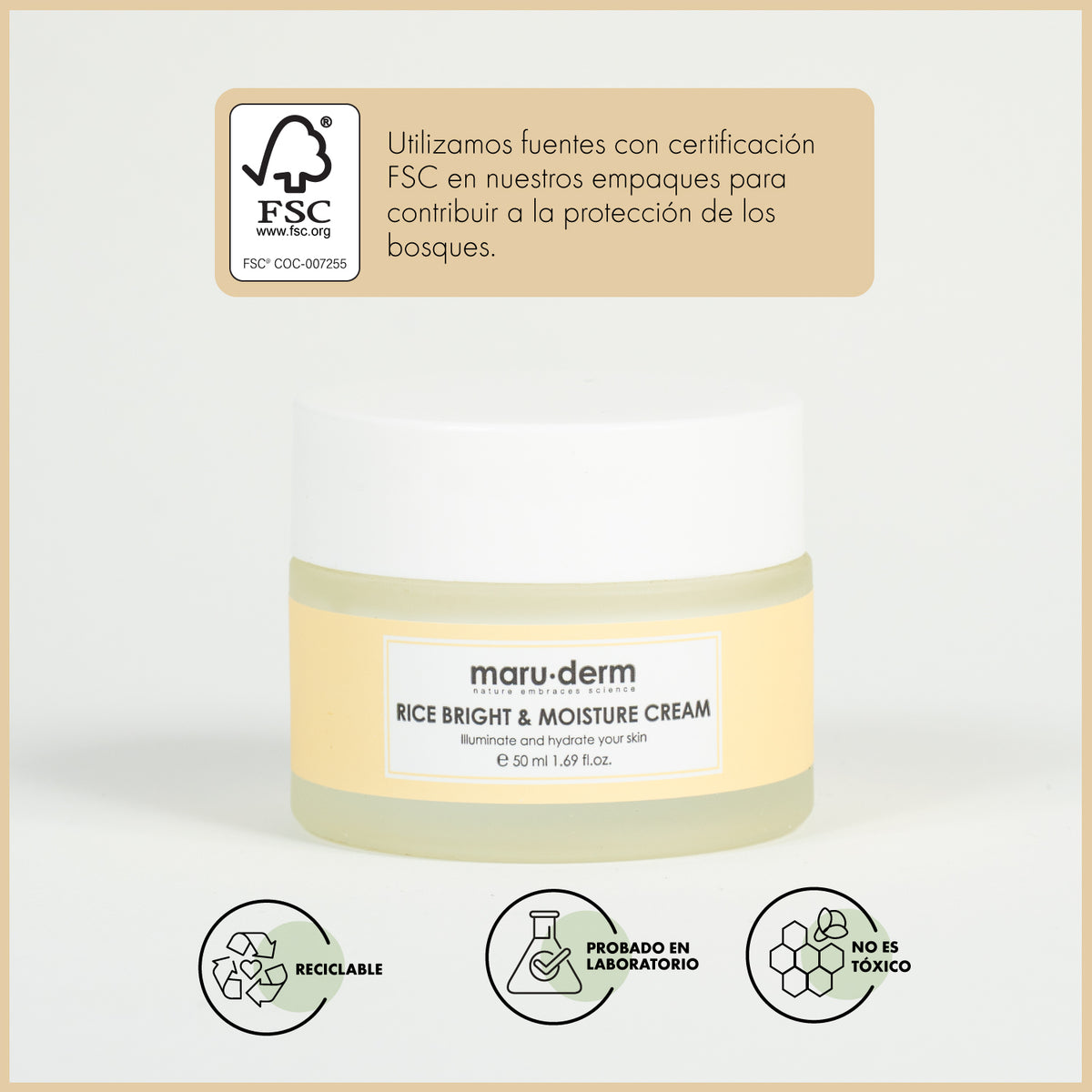 Crema iluminadora hidratante con extracto de arroz. Con ácido hialurónico y ceramidas 50 ml - Maruderm