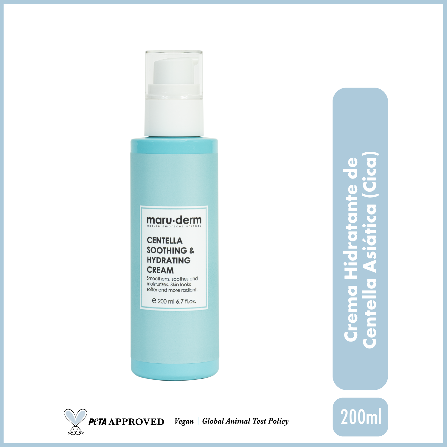 Crema hidratante de Centella Asiática (Cica) para el cuidado de la piel – Refuerza la barrera cutánea con ceramida, pantenol y ácido hialurónico 200 ml