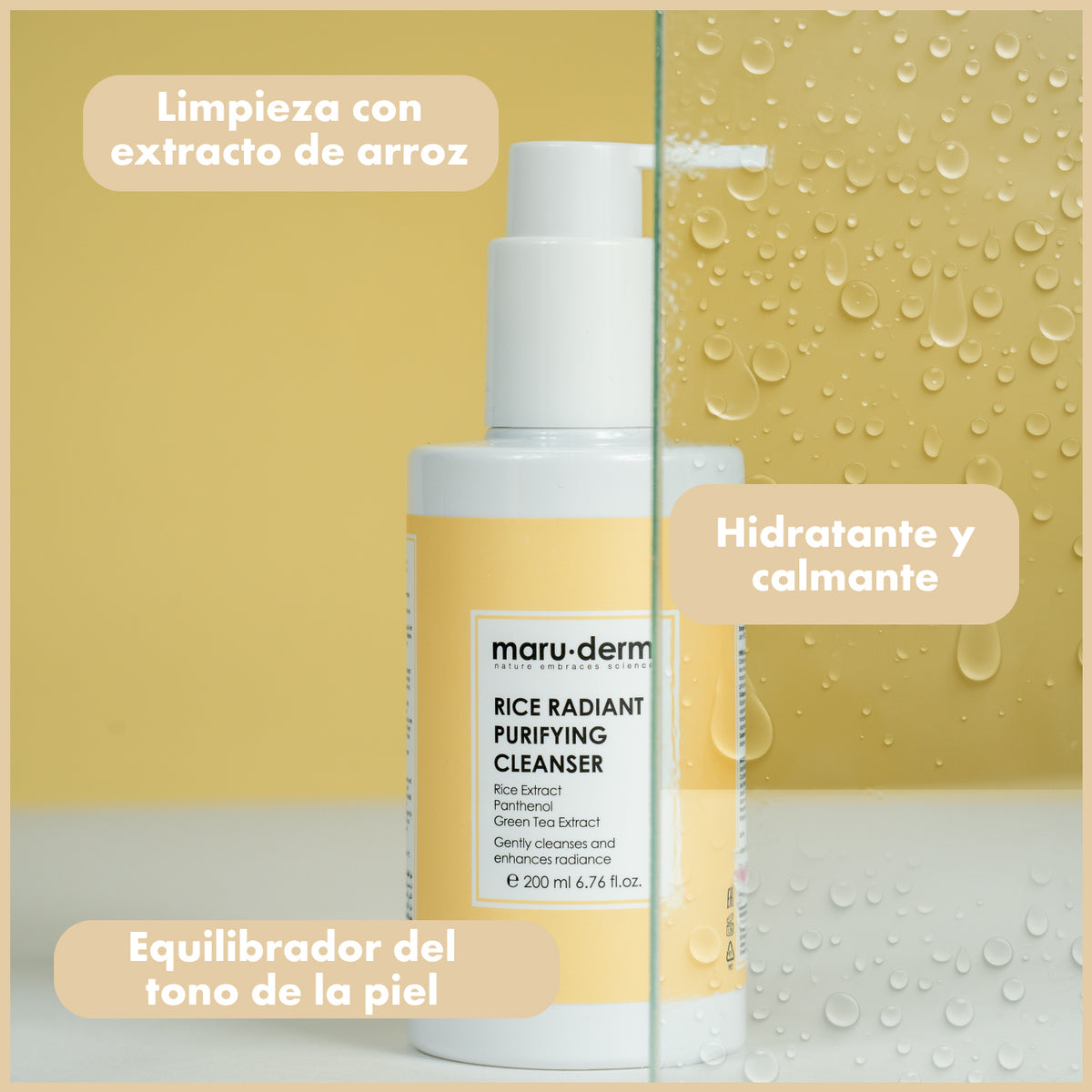 Gel limpiador facial iluminador con extracto de arroz 200ml - Maruderm