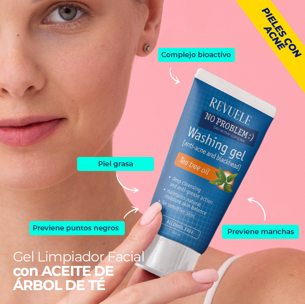 Gel limpiador a base de Té Verde, Anti Acné y puntos negros - Revuele