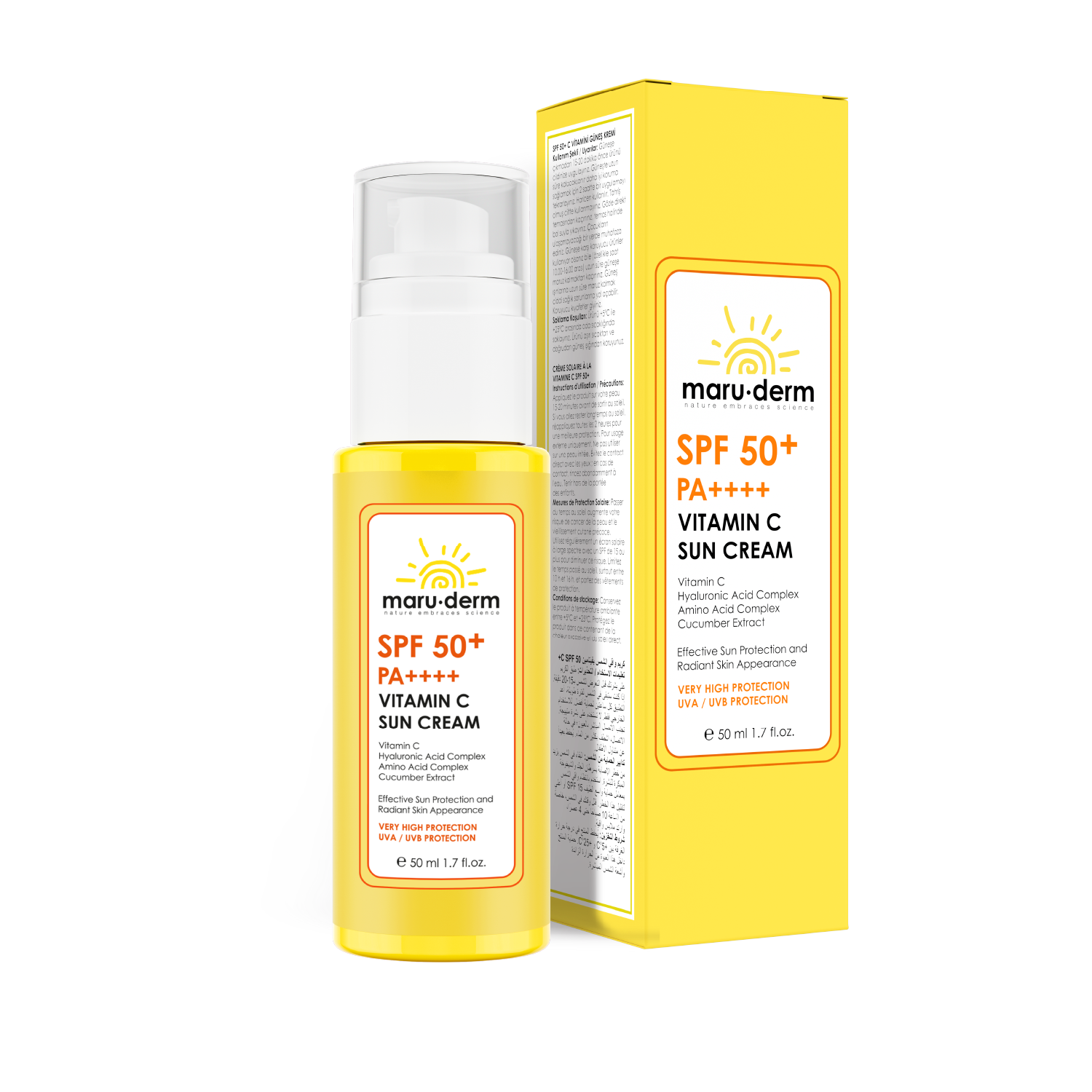 Protector Solar con Vitamina C /SPF 50+ (PA++++) – Con Filtrado Coreano de Nueva Generación 50 ML/ Maruderm