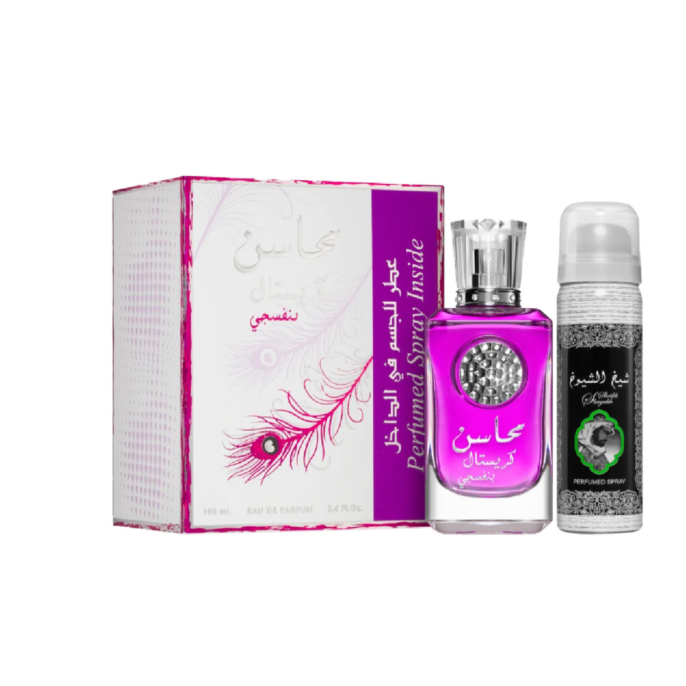 PERFUME LATTAFA- MAHASIN CRYSTAL VIOLET 100ML & DEO