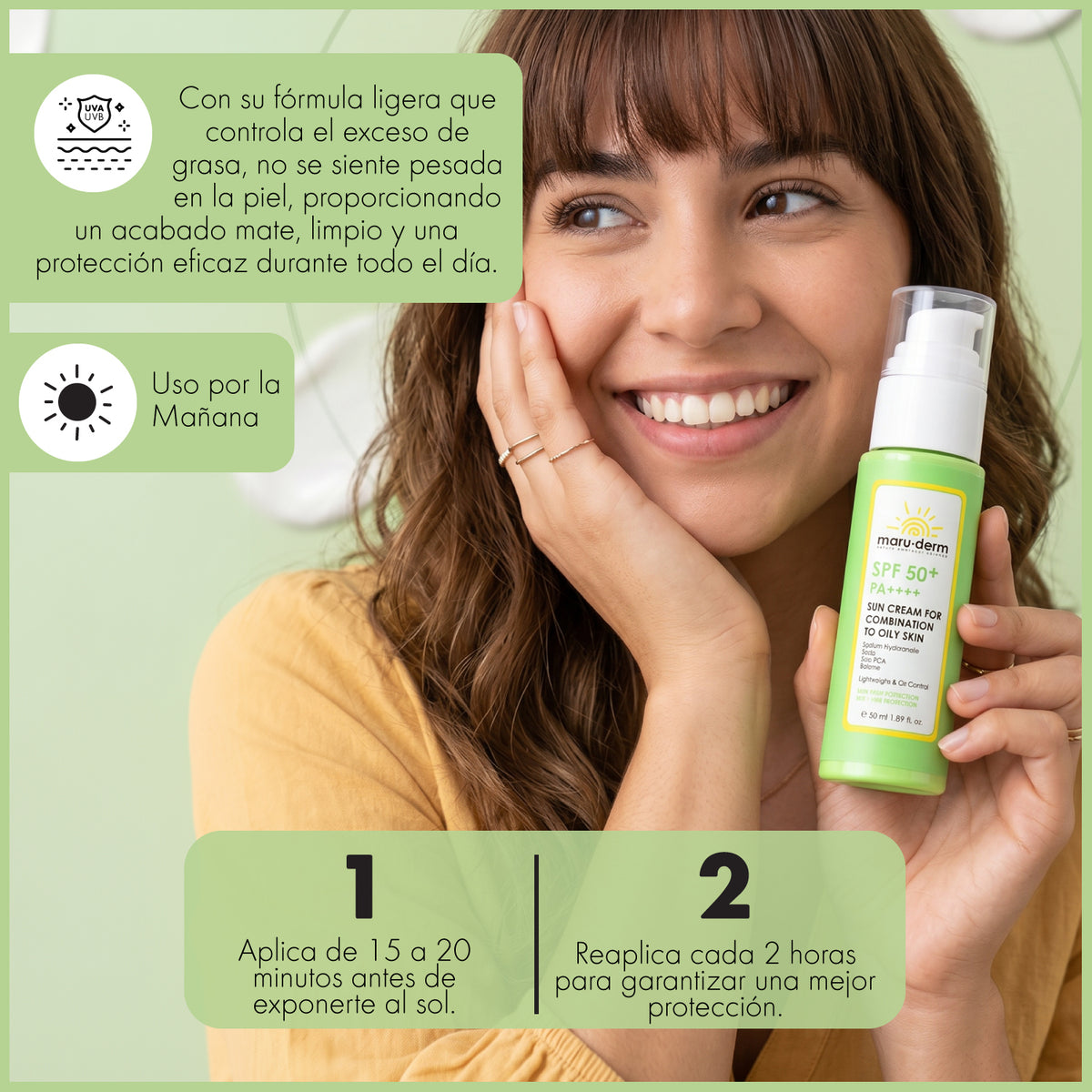 Protector solar SPF 50+ para piel mixta y grasa. PA++++ / Filtro coreano de nueva generación, 50 ml - Maruderm