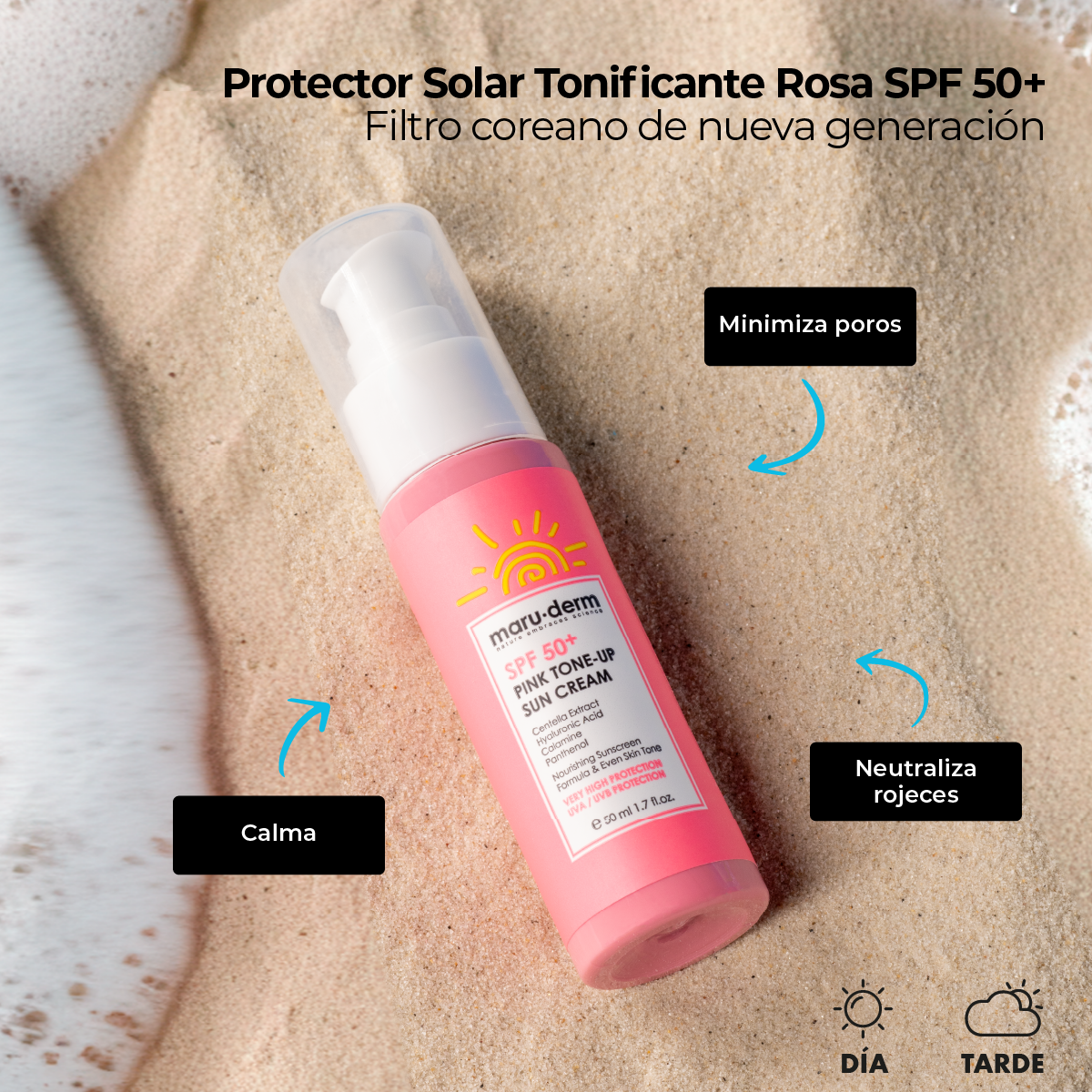 Protector Solar tonificante con tono Rosa SPF50+ Maruderm 50mL
