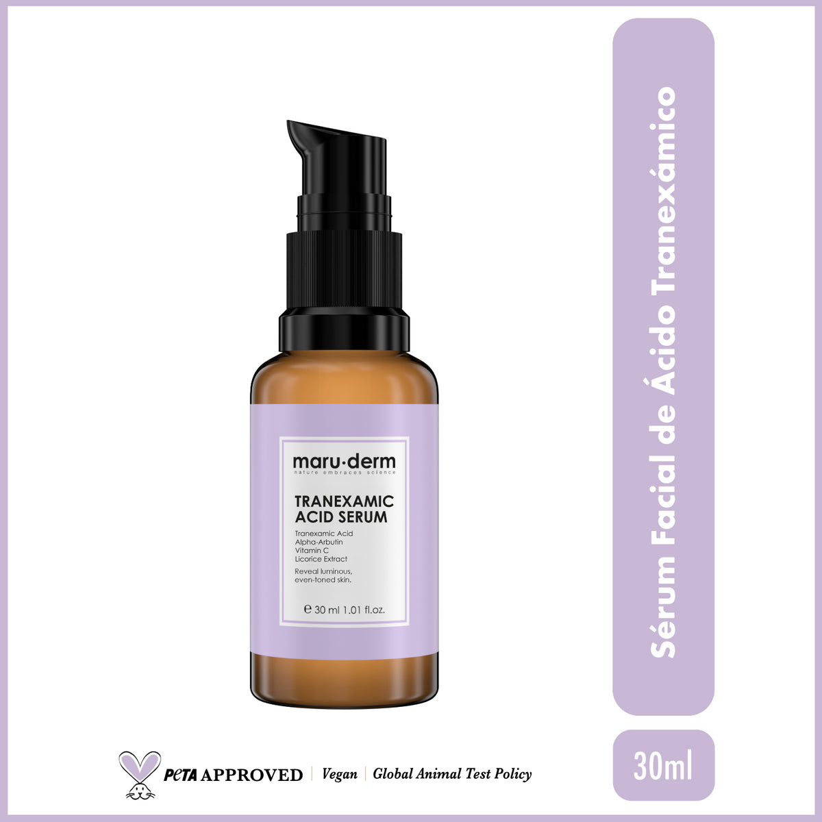 Sérum antimanchas con ácido tranexámico. Unificador e iluminador del tono de la piel con alfa arbutina y vitamina C 30ml - Maruderm