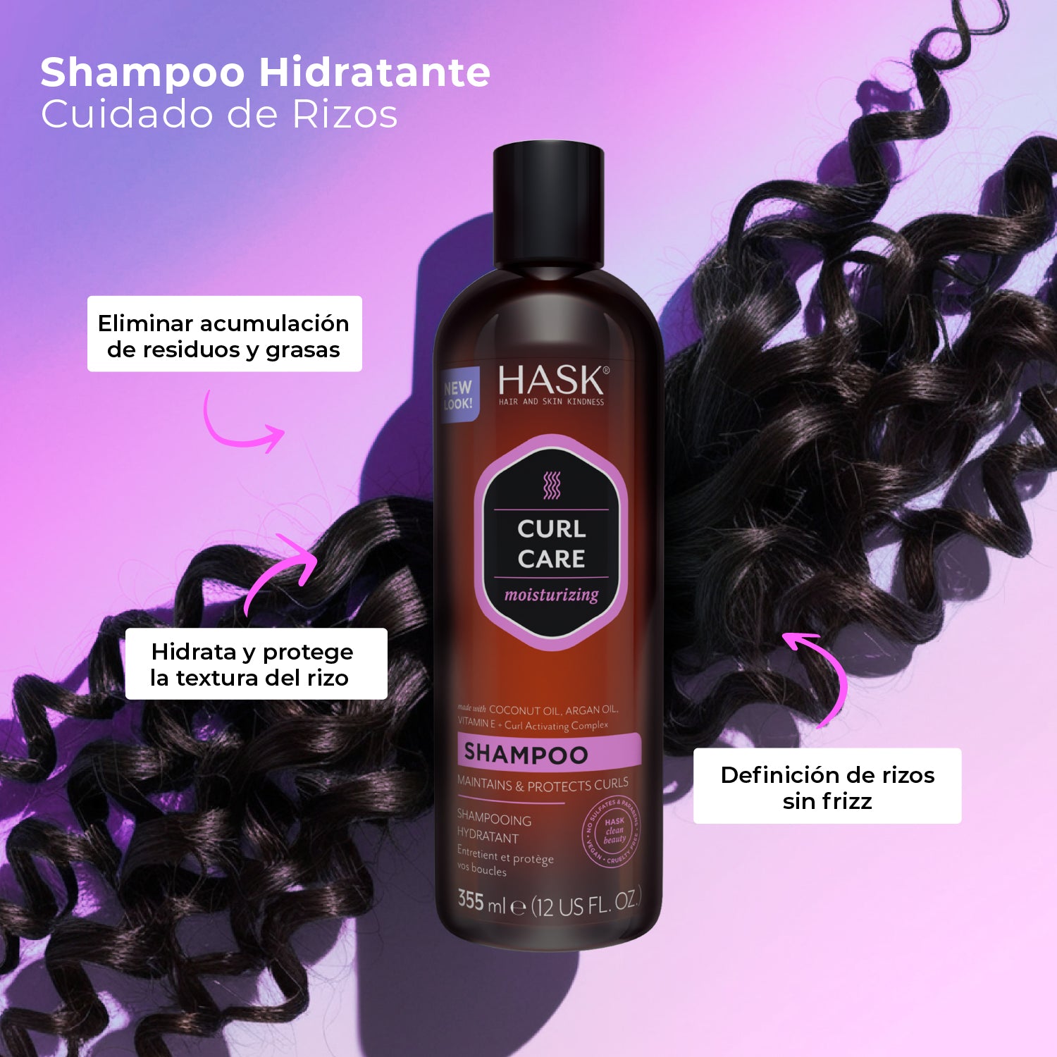 Shampoo Hidratante para Cuidado de Rizos HASK | Cosméticos en línea