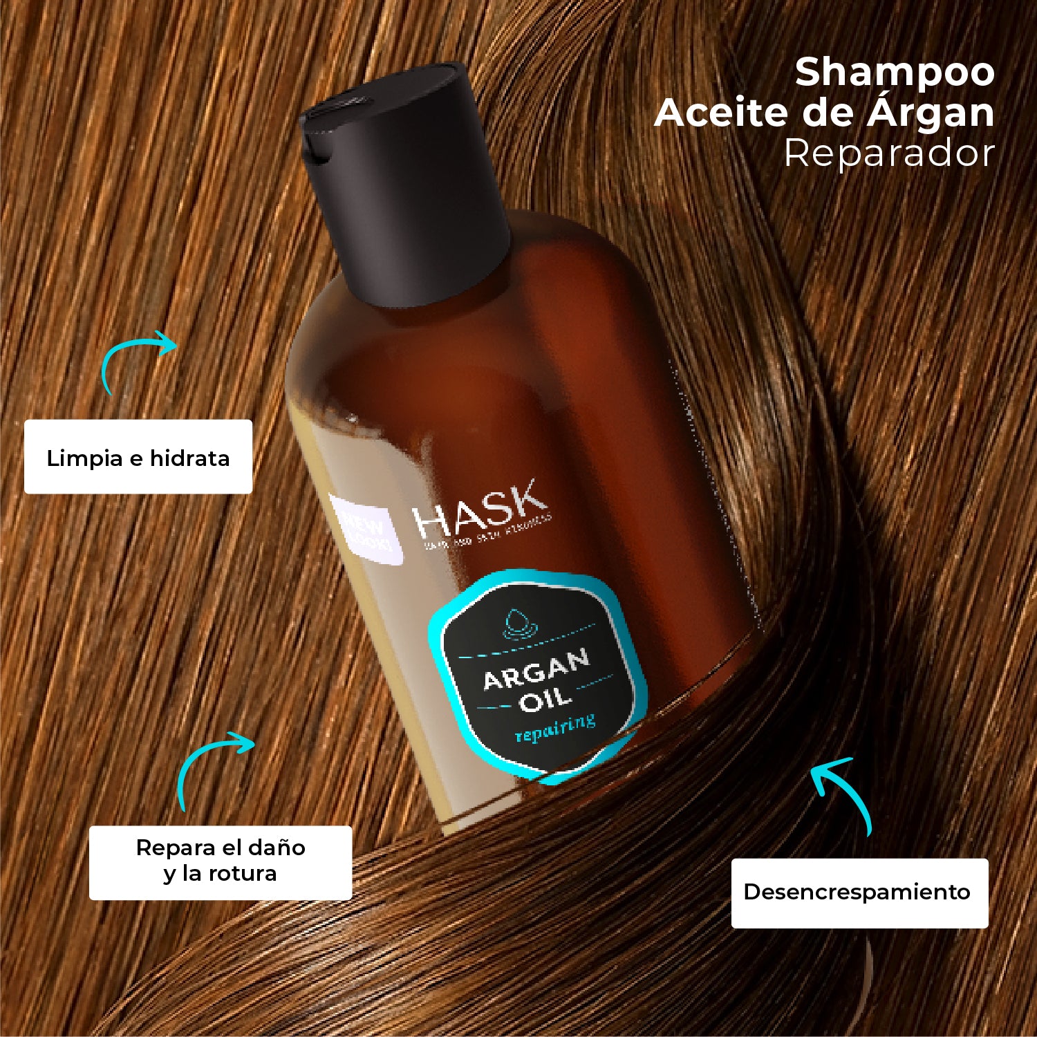 Shampoo Reparador con Aceite de Argán HASK | Cosméticos en línea