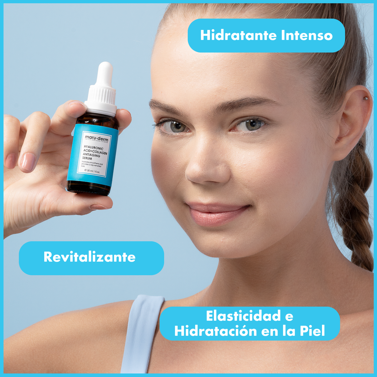 Sérum antiedad para el cuidado de la piel Maruderm con 2 % de ácido hialurónico y 5 % de colágeno, 30 ml.