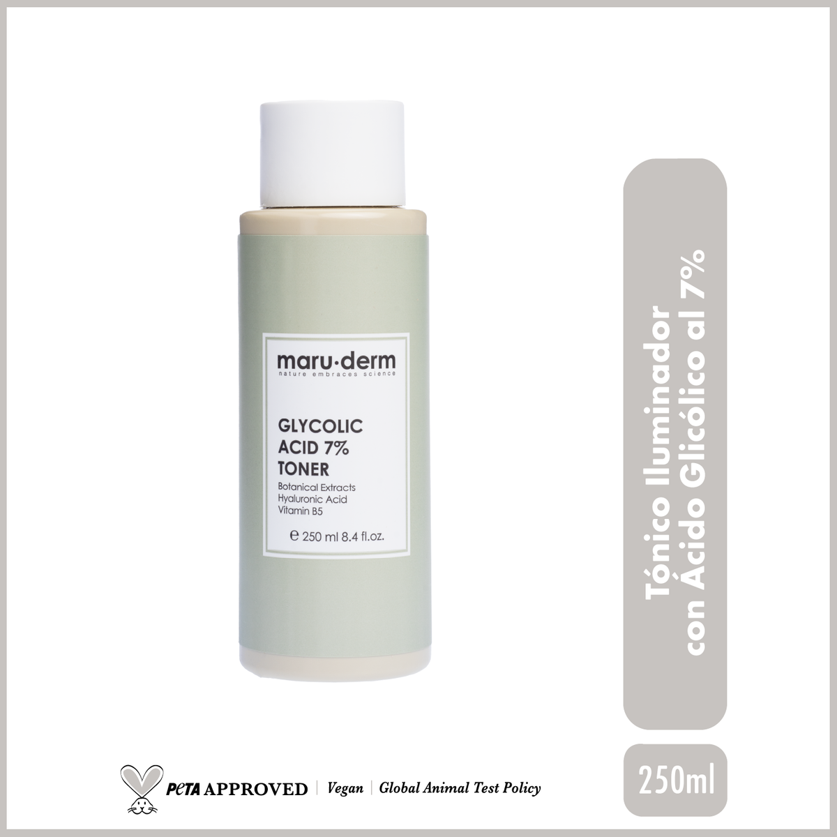 Tónico iluminador con ácido glicólico al 7% de Maruderm – Tónico AHA antimanchas y regenerador de la piel 250 ml