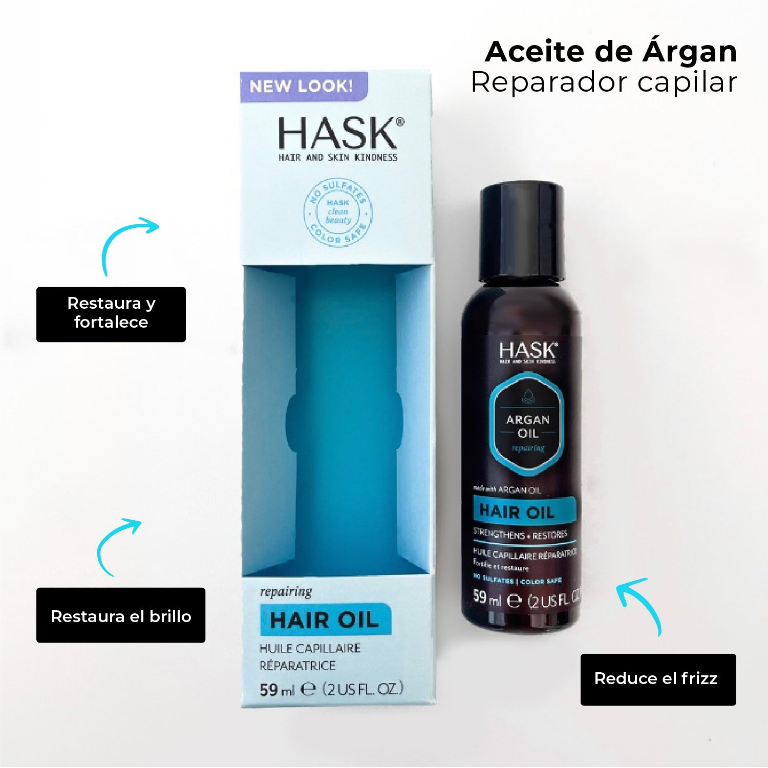 Oleo Capilar Reparador con Aceite de Argán 59 ml HASK | Cosméticos en línea