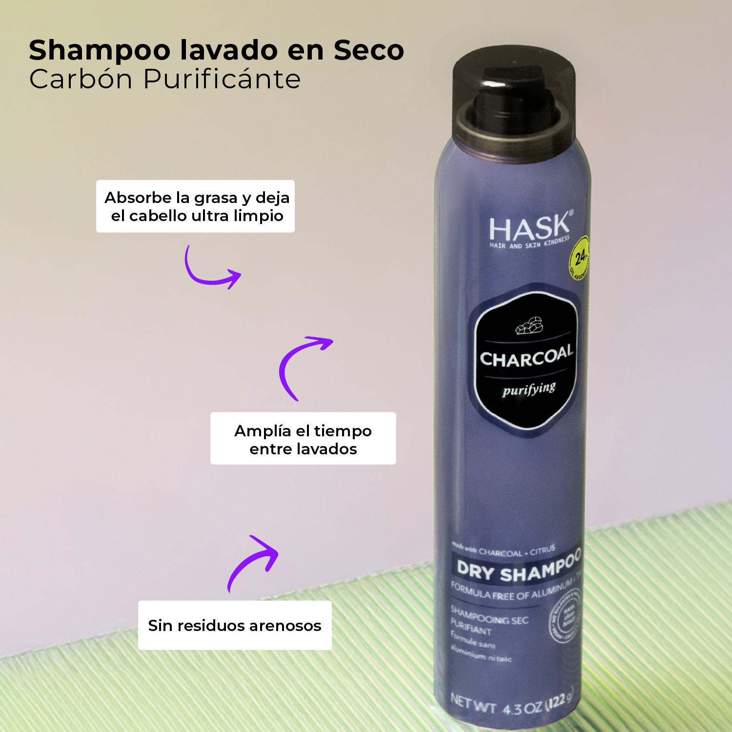 Shampoo en Seco Purificante con Carbón Activado HASK | Cosméticos en línea