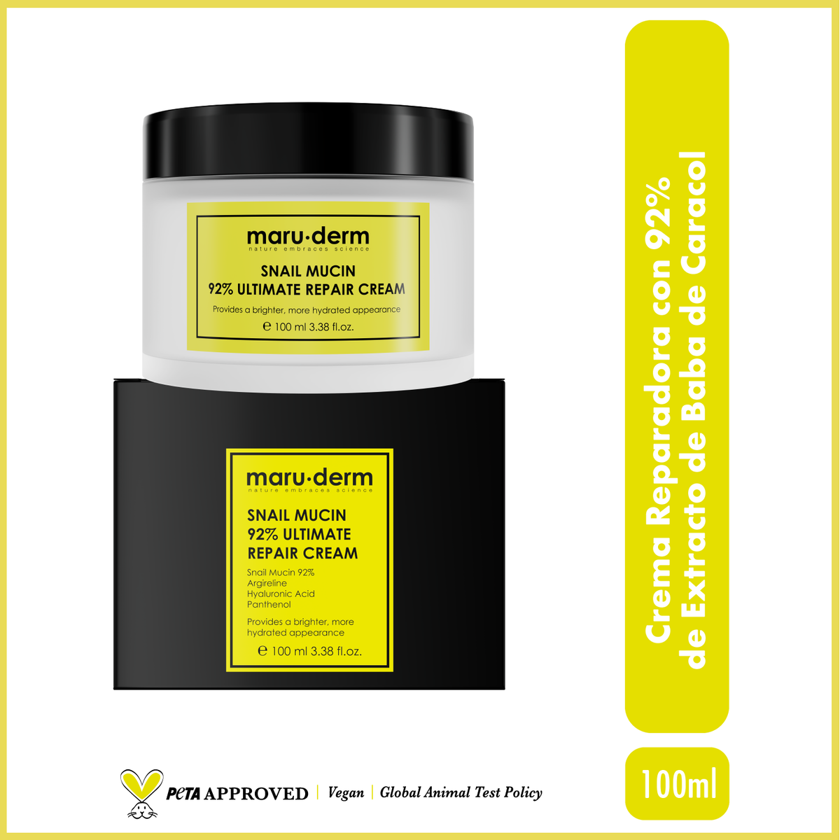 Crema facial reparadora con baba de caracol al 92% – Hidratante y regeneradora de la piel. Maruderm  100 ml.