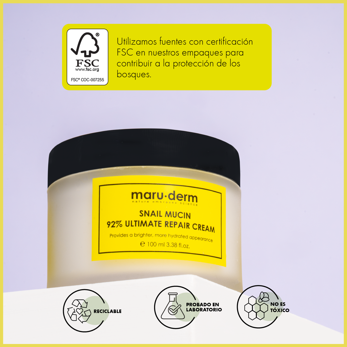 Crema facial reparadora con baba de caracol al 92% – Hidratante y regeneradora de la piel. Maruderm  100 ml.