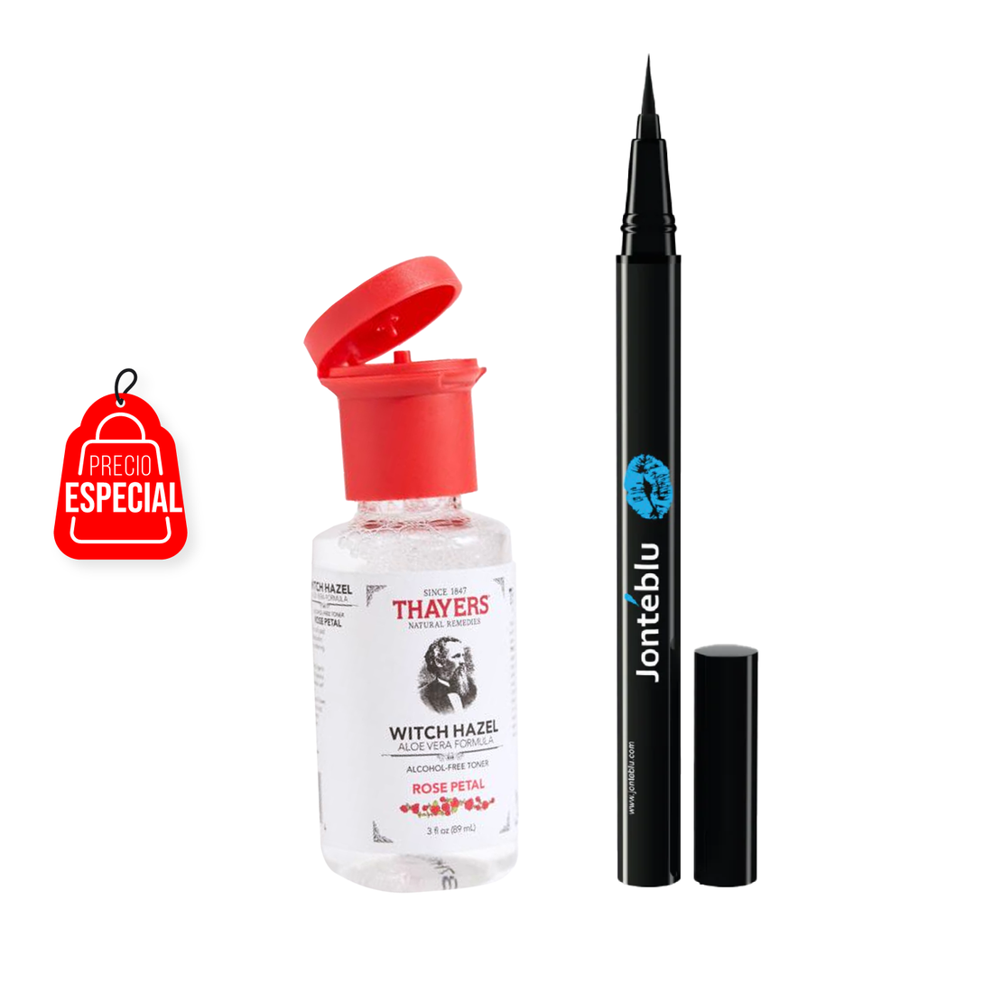 TONICO FACIAL PETALO DE ROSAS VIAJERO 3 oz + DELINEADOR DE OJOS EN PLUMON LIQUIDO BRUSH TIPBLACK
