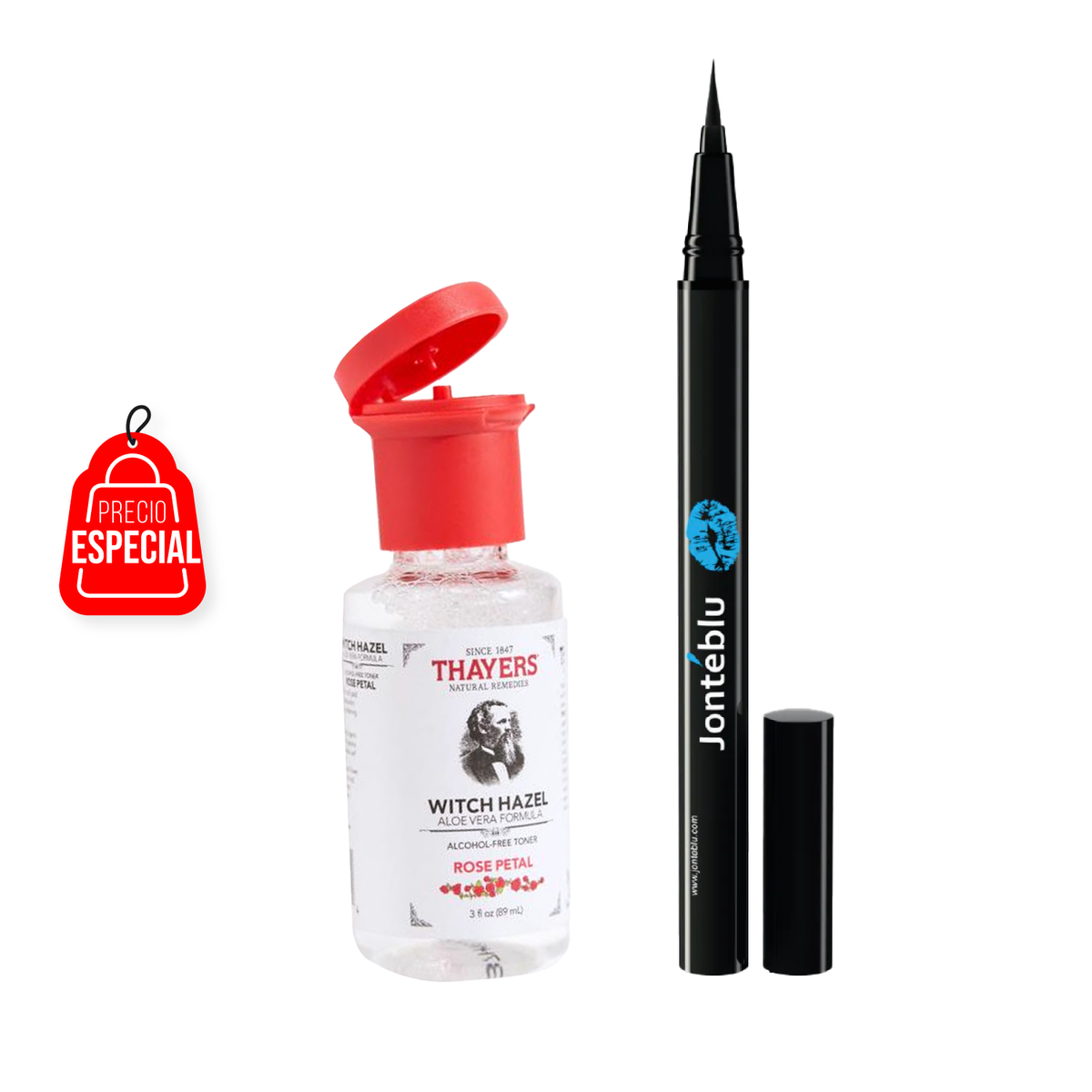 TONICO FACIAL PETALO DE ROSAS VIAJERO 3 oz + DELINEADOR DE OJOS EN PLUMON LIQUIDO BRUSH TIPBLACK