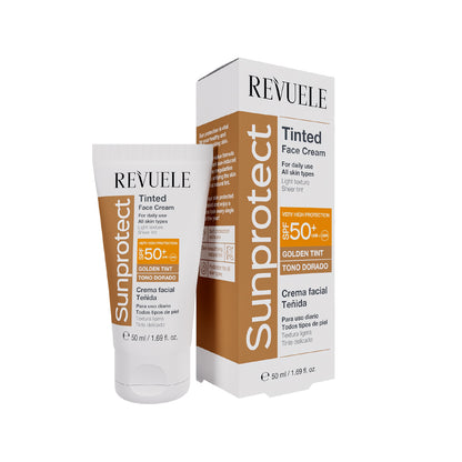 CREMA FACIAL CON COLOR REVUELE SUNPROTECT – TINTE DORADO, FPS 50+