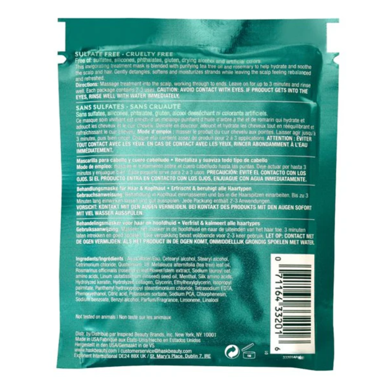 HASK Máscara Tratamiento para el Cabello y el Cuero Cabelludo con Aceite de Árbol de Té y Romero 1.75 Oz