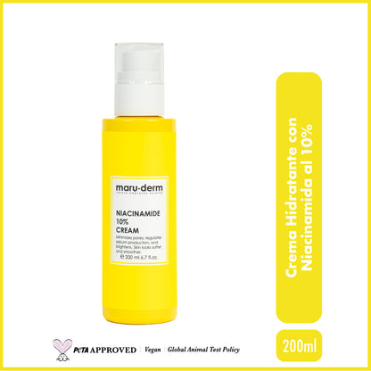 Crema Maruderm con 10 % de niacinamida para el cuidado de la piel, antimanchas y minimizadora de poros – Crema con ácido hialurónico y pantenol, 200 ml.