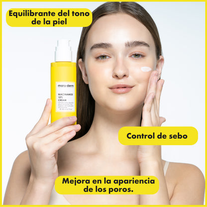 Crema Maruderm con 10 % de niacinamida para el cuidado de la piel, antimanchas y minimizadora de poros – Crema con ácido hialurónico y pantenol, 200 ml.