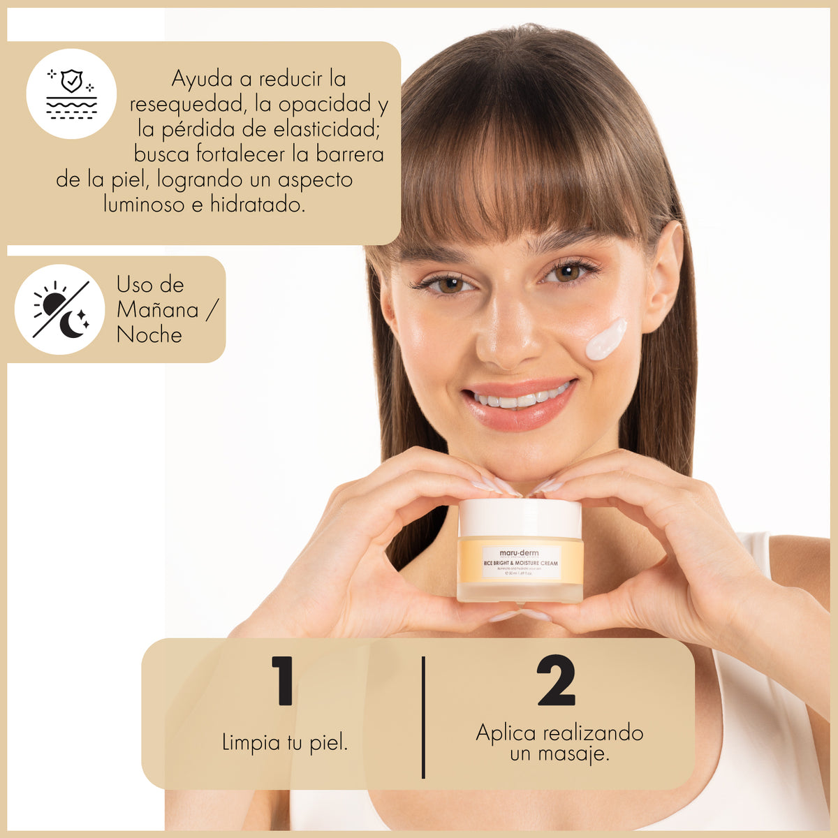 Crema iluminadora hidratante con extracto de arroz. Con ácido hialurónico y ceramidas 50 ml - Maruderm
