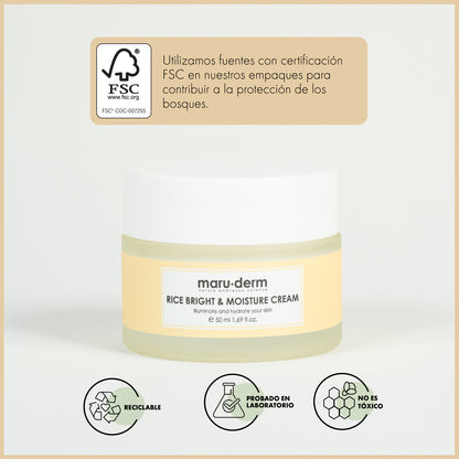 Crema iluminadora hidratante con extracto de arroz. Con ácido hialurónico y ceramidas 50 ml - Maruderm