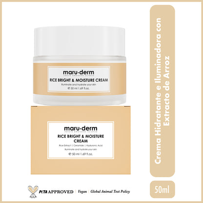 Crema iluminadora hidratante con extracto de arroz. Con ácido hialurónico y ceramidas 50 ml - Maruderm
