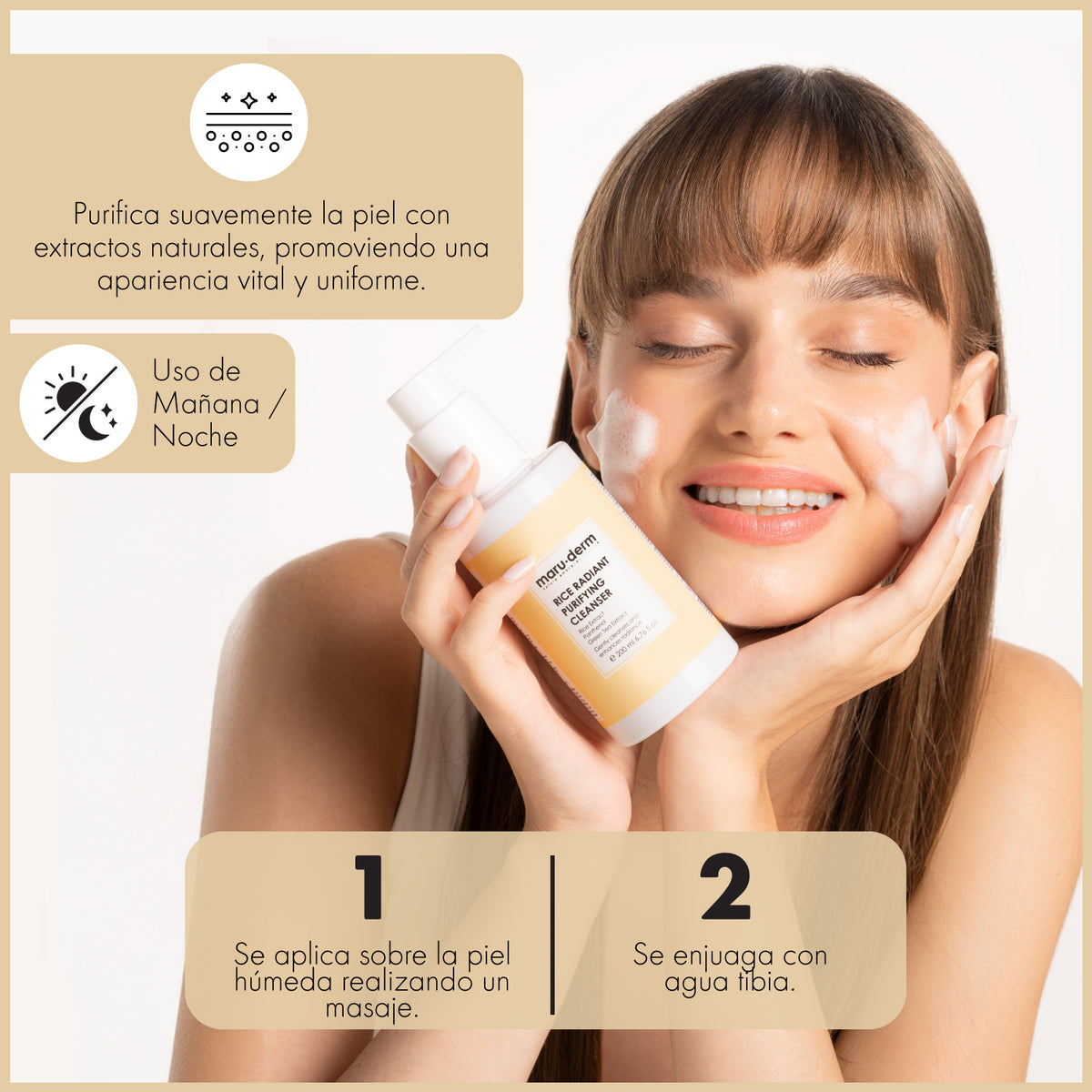 Gel limpiador facial iluminador con extracto de arroz 200ml - Maruderm