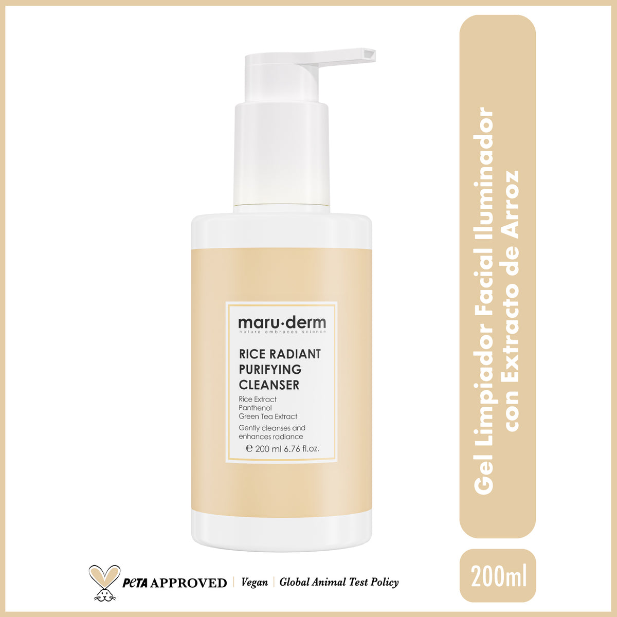 Gel limpiador facial iluminador con extracto de arroz 200ml - Maruderm
