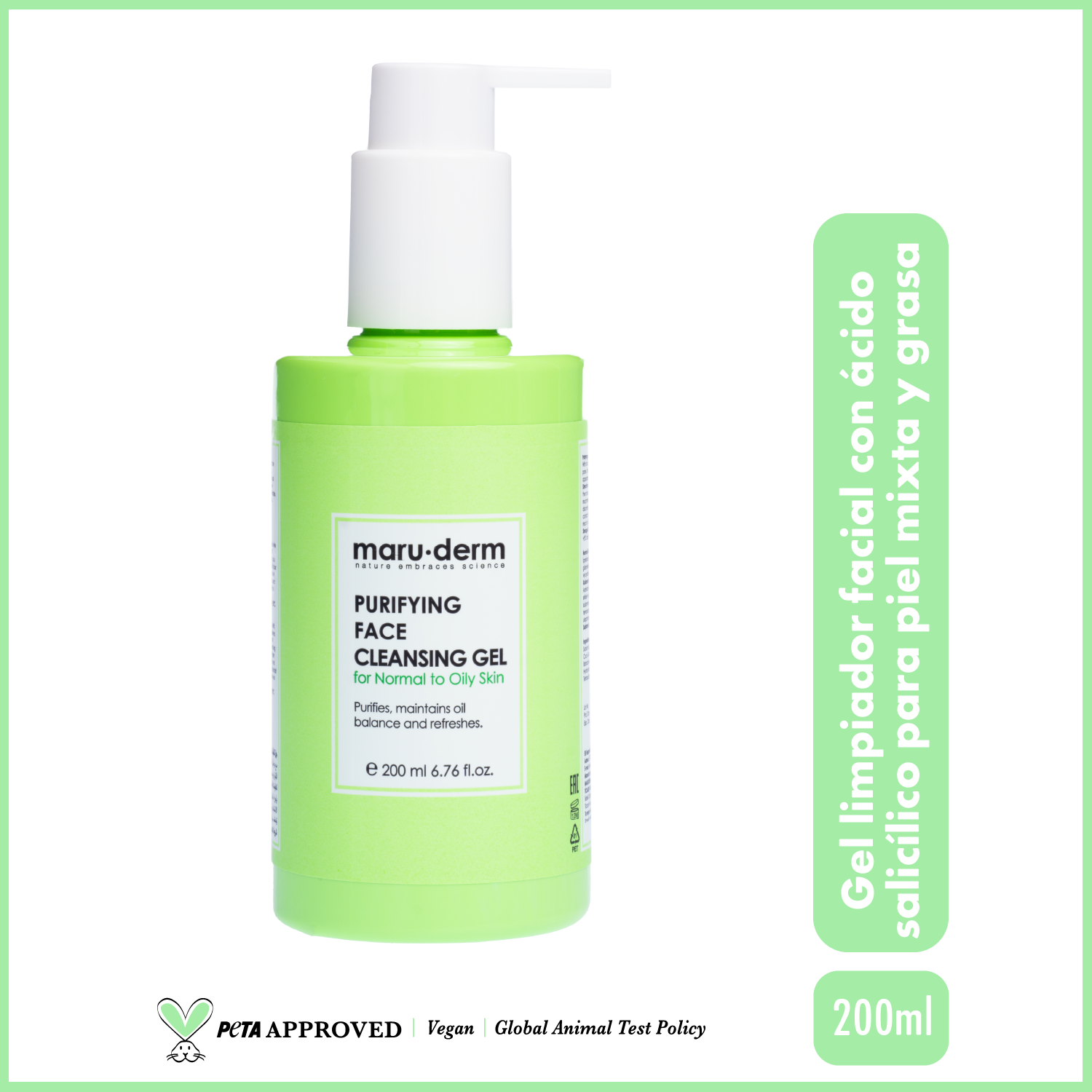 Gel Limpiador Facial con Ácido Salicílico para Piel Normal y Grasa Maruderm 200 ml