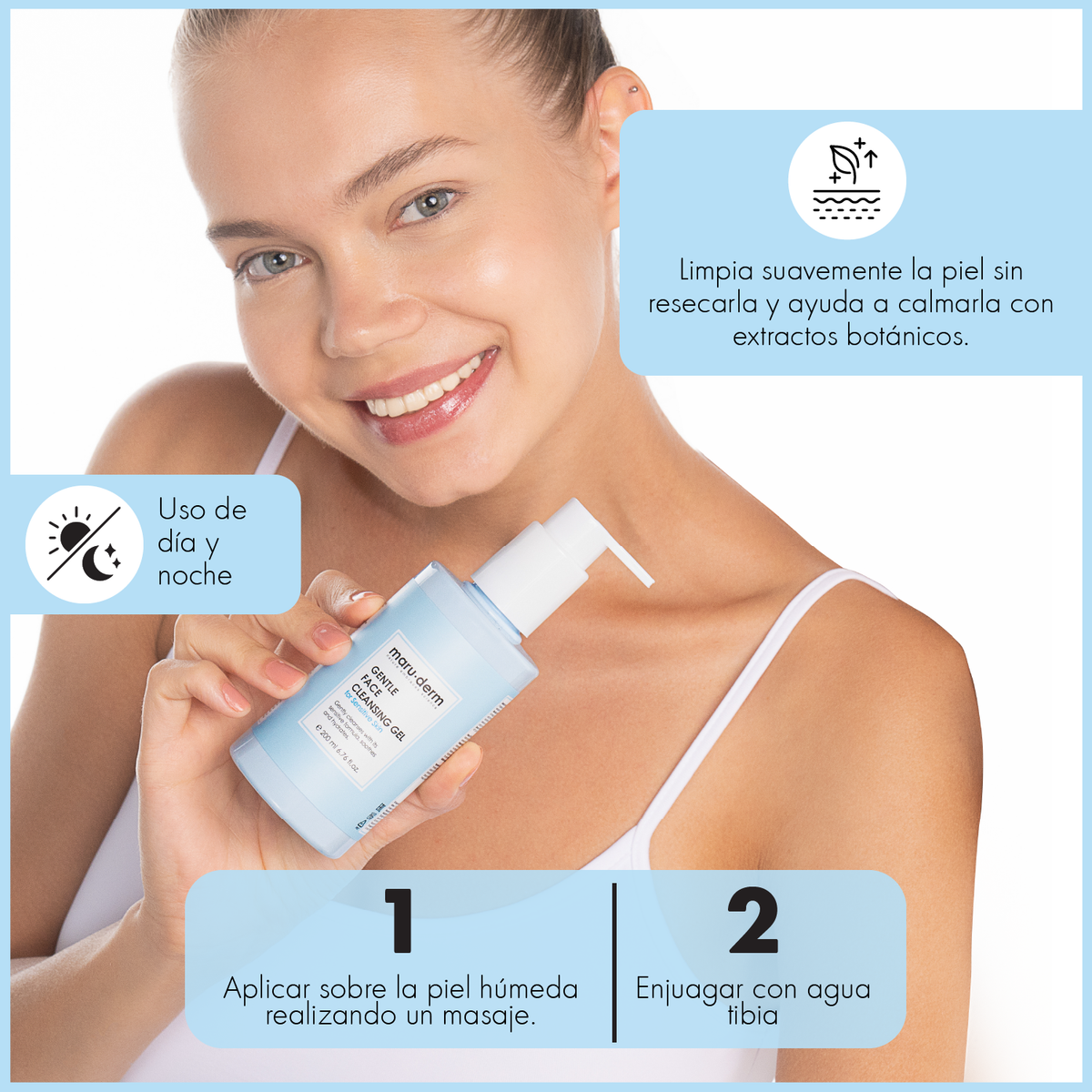 Gel limpiador facial Maruderm para pieles sensibles y atópicas – Limpiador suave con pantenol 200 ml