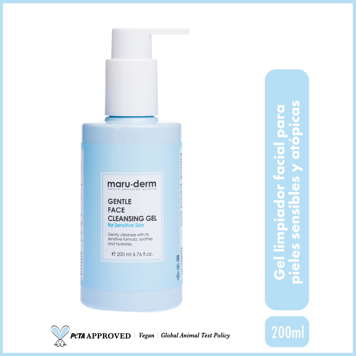 Gel limpiador facial Maruderm para pieles sensibles y atópicas – Limpiador suave con pantenol 200 ml