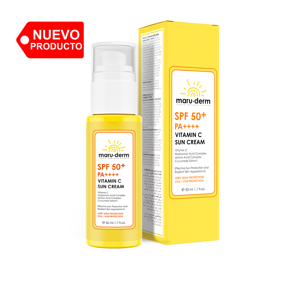 Protector Solar con Vitamina C /SPF 50+ (PA++++) – Con Filtrado Coreano de Nueva Generación 50 ML/ Maruderm