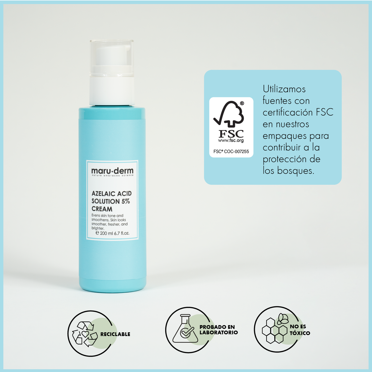 Crema facial hidratante con ácido azelaico al 5% de Maruderm – Antienrojecimiento y unificador del tono de la piel 200 ml