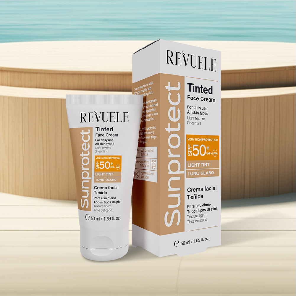 CREMA FACIAL CON COLOR REVUELE SUNPROTECT – TINTE CLARO, FPS 50+