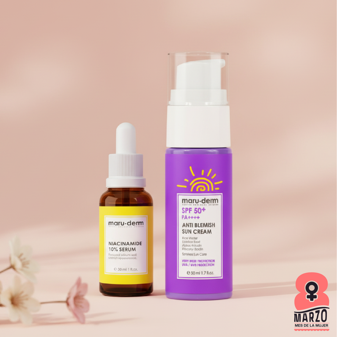 Dúo Maruderm Niacinamida + Protector Solar Antimanchas | Cosméticos en Línea