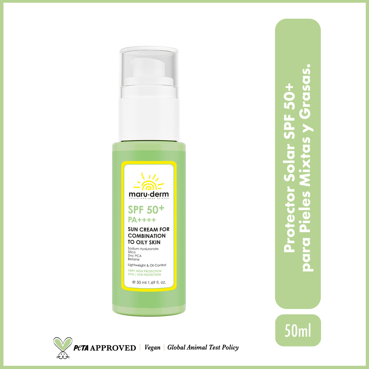 Protector solar SPF 50+ para piel mixta y grasa. PA++++ / Filtro coreano de nueva generación, 50 ml - Maruderm