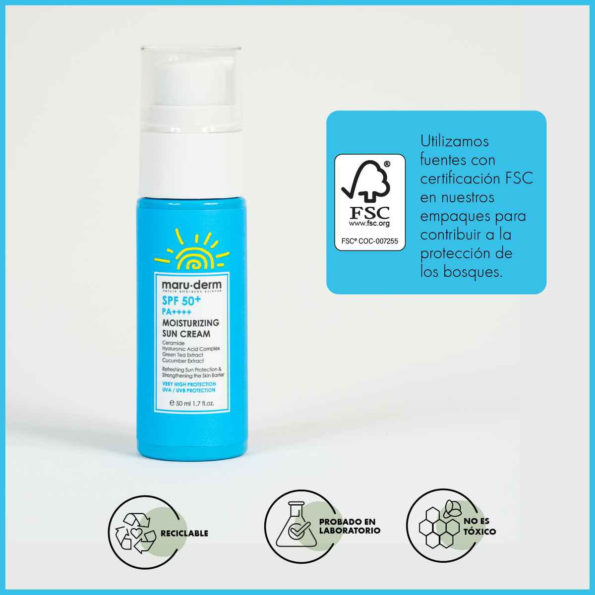 Protector Solar Hidratante + FPS 50 Maruderm  50 ML | Cosméticos en Línea