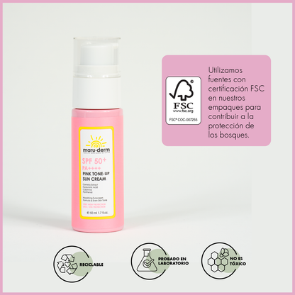 Protector solar rosa con efecto aclarante PA++++  SPF50+  Maruderm 50mL