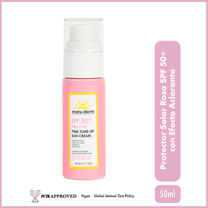 Protector solar rosa con efecto aclarante PA++++  SPF50+  Maruderm 50mL