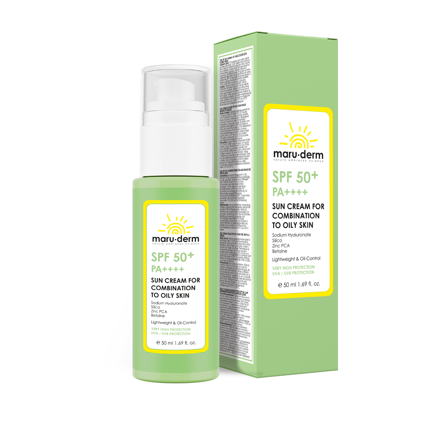 Protector solar SPF 50+ para piel mixta y grasa. PA++++ / Filtro coreano de nueva generación, 50 ml - Maruderm