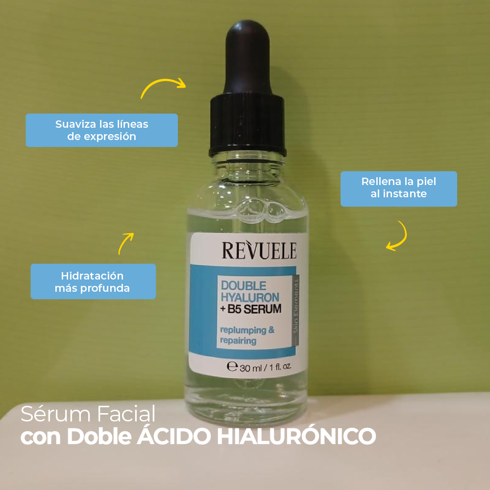 Suero Facial DOBLE ÁCIDO HIALURÓNICO + B5: Hidratación y Restauración Profunda - Revuele