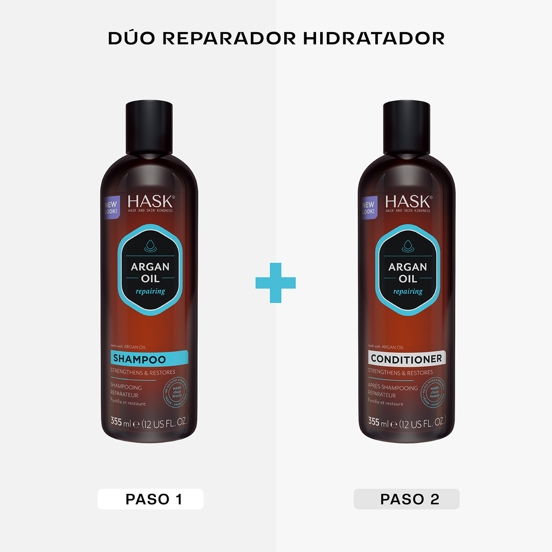 Kit Shampoo + Acondicionador Aceite de Argán HASK – Reparación, Hidratación y Brillo