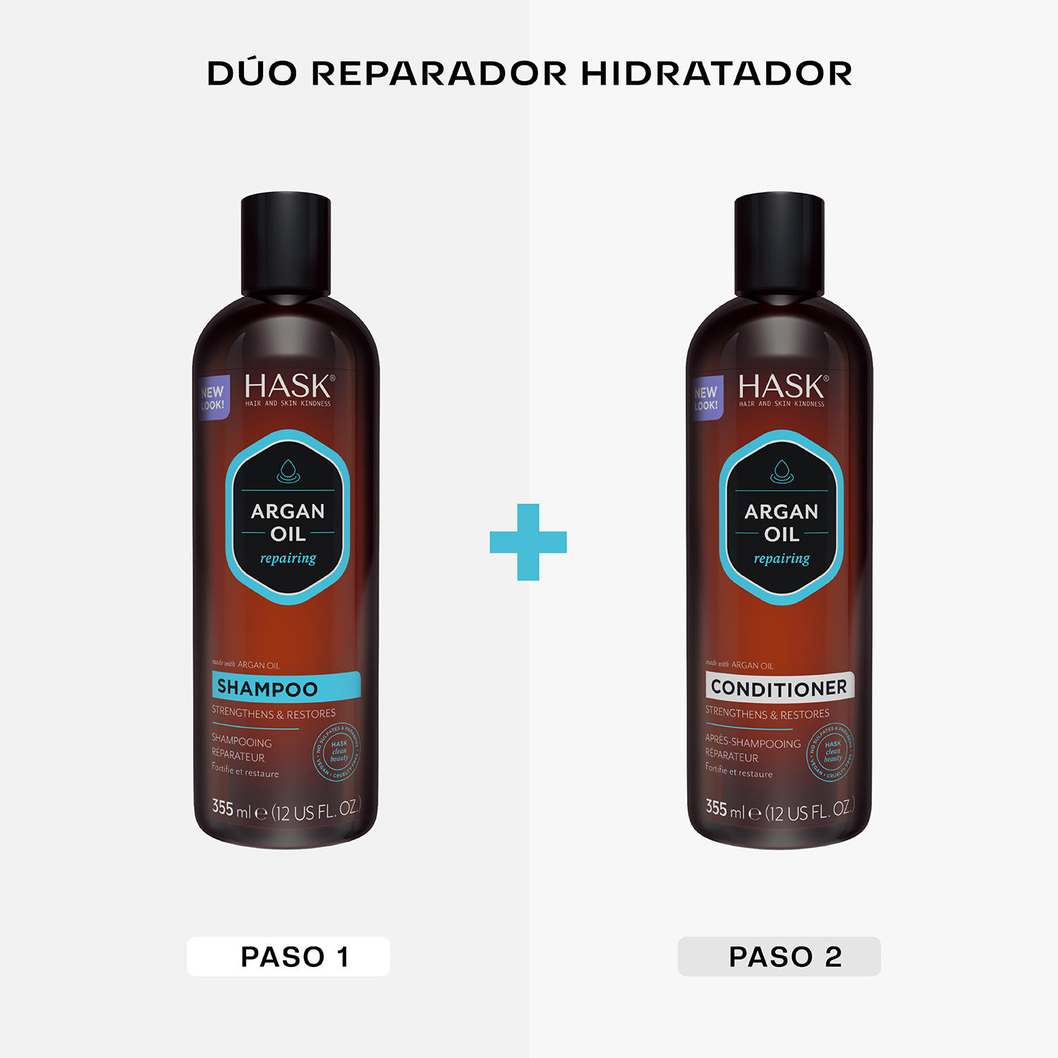 Kit Shampoo + Acondicionador Aceite de Argán HASK – Reparación, Hidratación y Brillo