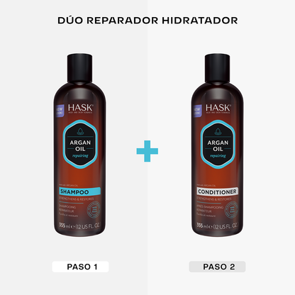 Kit Shampoo + Acondicionador Aceite de Argán HASK – Reparación, Hidratación y Brillo