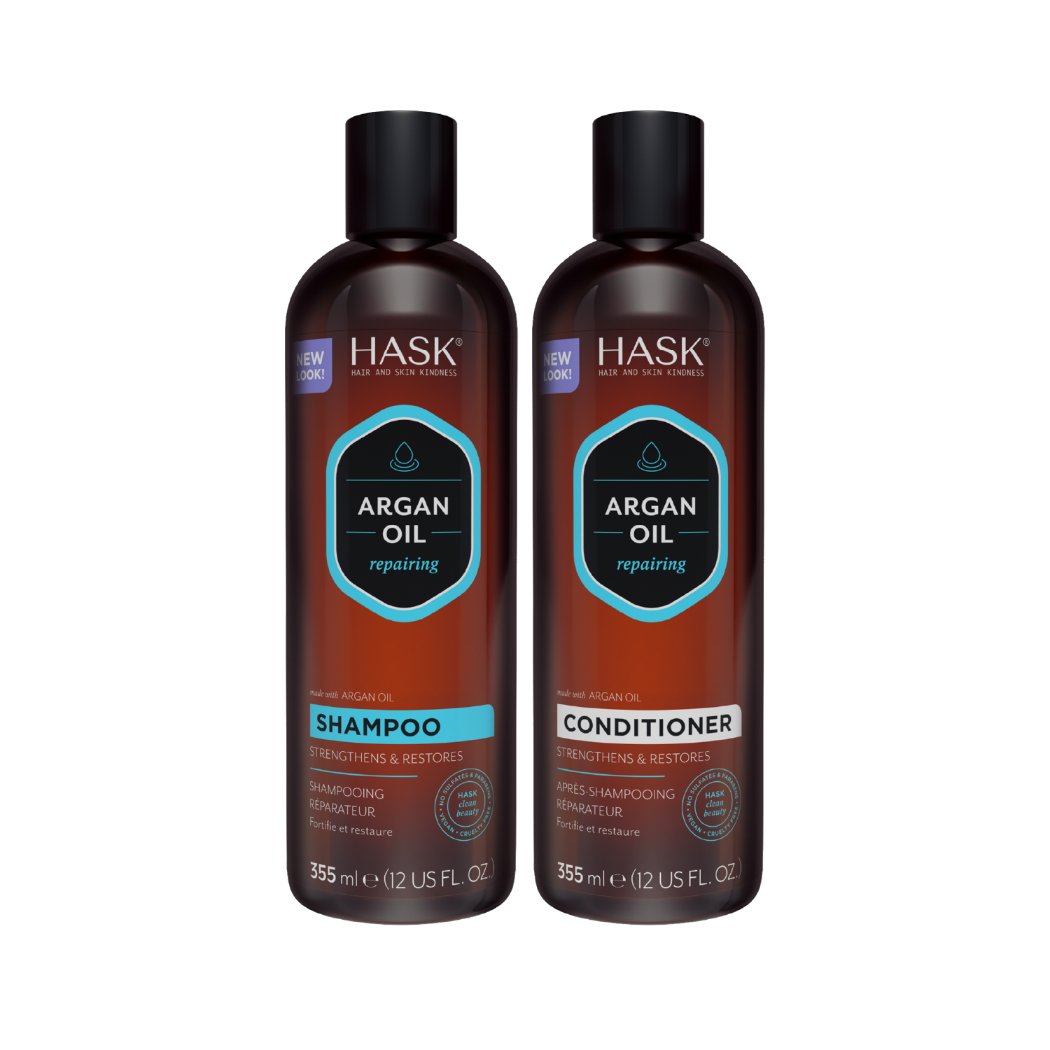 Kit Shampoo + Acondicionador Aceite de Argán HASK – Reparación, Hidratación y Brillo