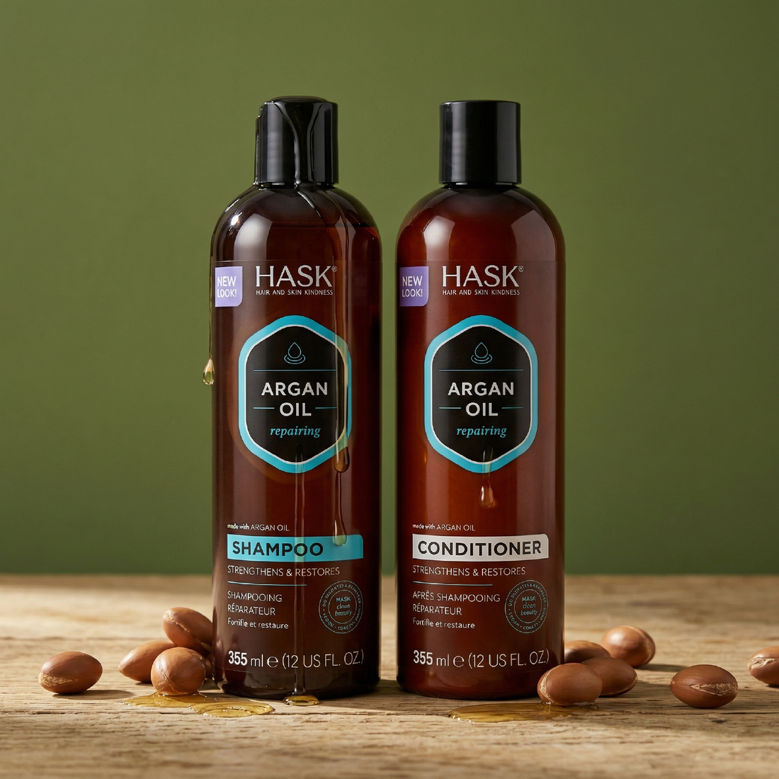 Kit Shampoo + Acondicionador Aceite de Argán HASK – Reparación, Hidratación y Brillo