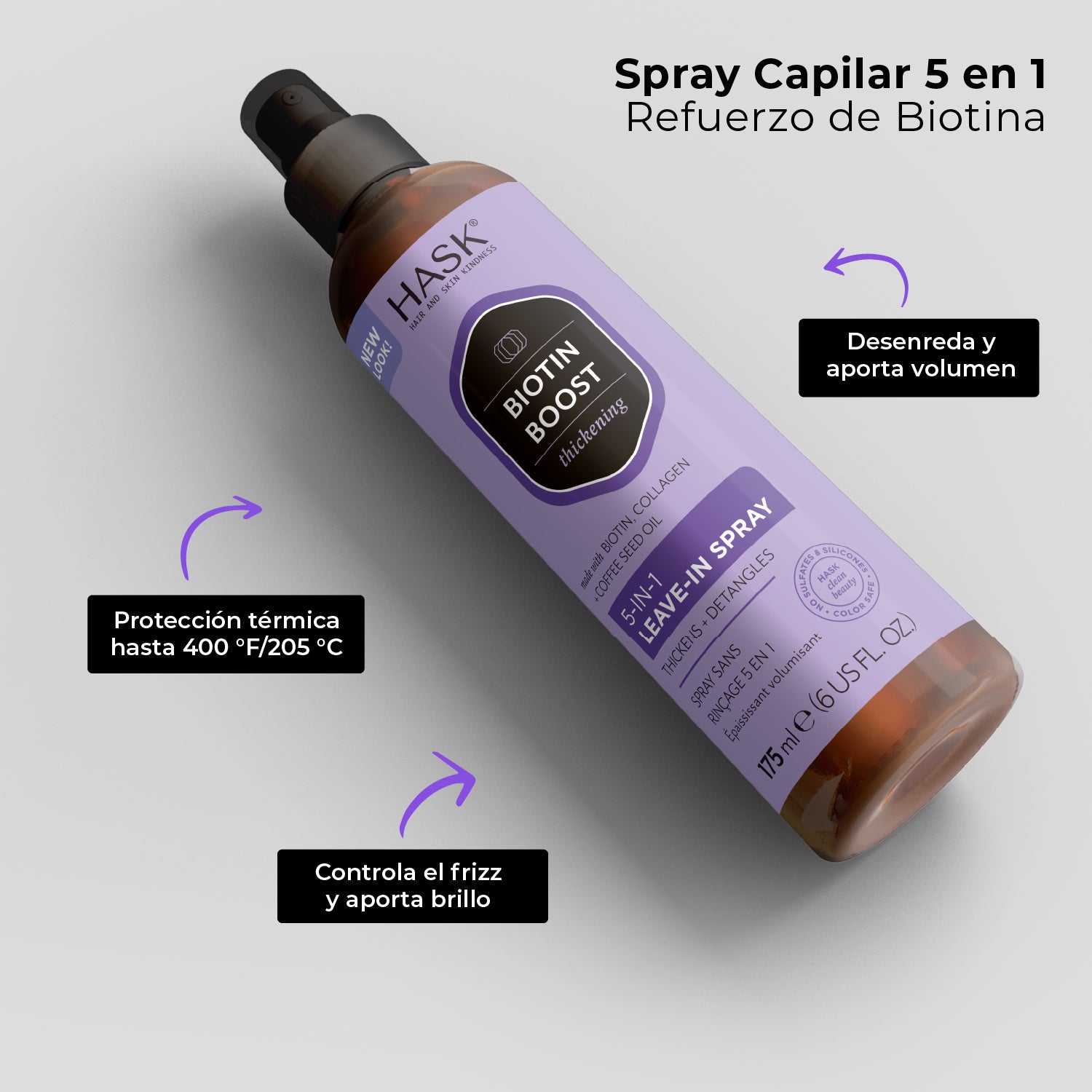 Spray sin Enjuague 5 en 1 de Biotina  HASK | Cosméticos en línea