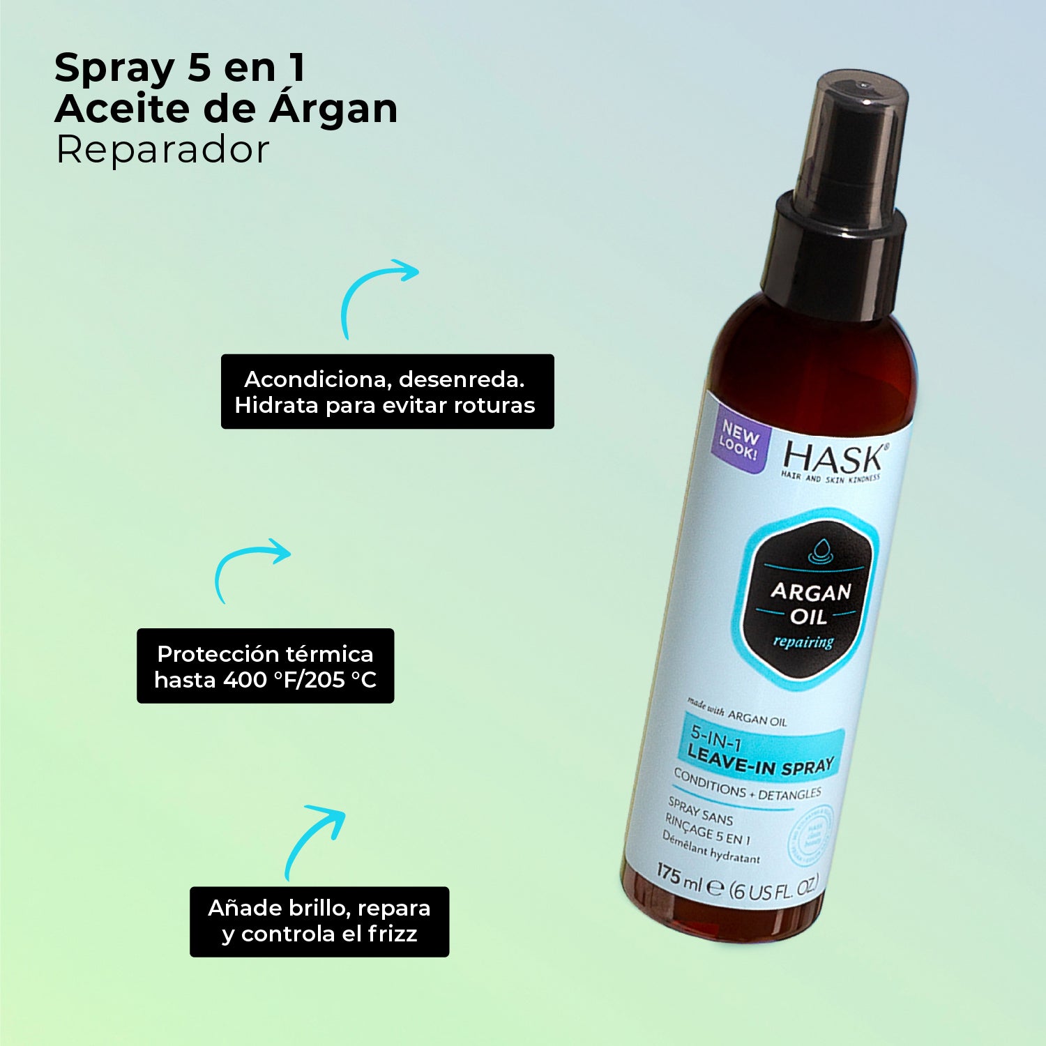Spray sin enjuague 5 en 1 con Aceite de Argán  HASK | Cosméticos en línea