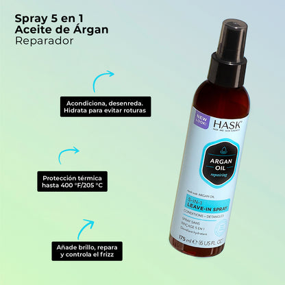 Spray sin enjuague 5 en 1 con Aceite de Argán  HASK | Cosméticos en línea